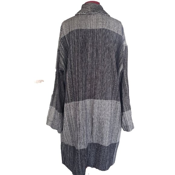 Eileen Fisher Jacket Cardigan Black White Color Block Shawl Collar Pockets Large - Picture 5 of 9